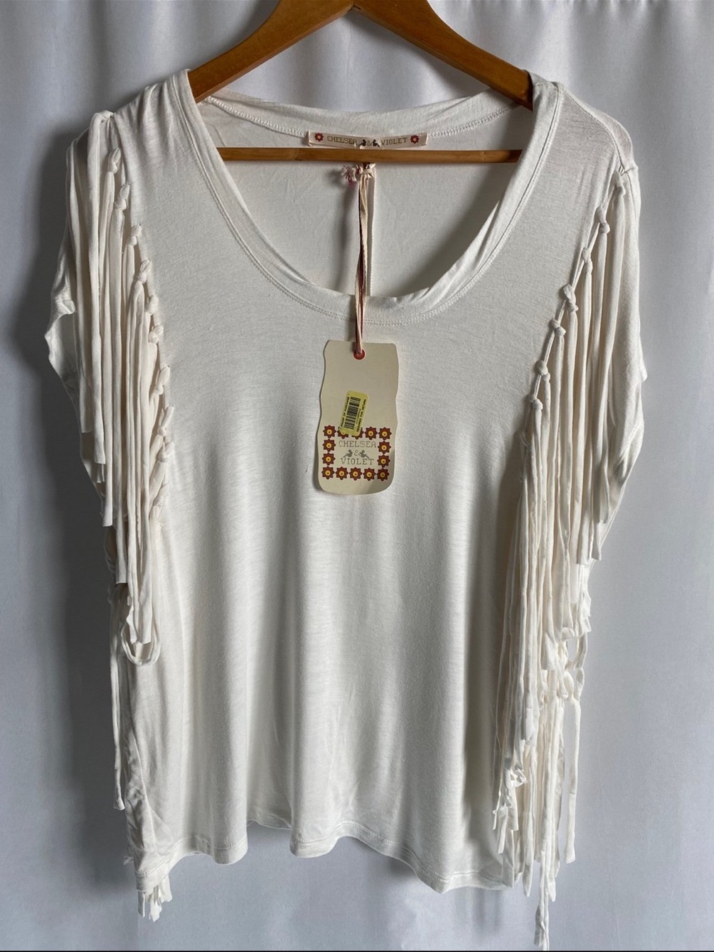 Chelsea & Violet Ivory Fringe Scoop Neck Boho Top - Picture 1 of 3